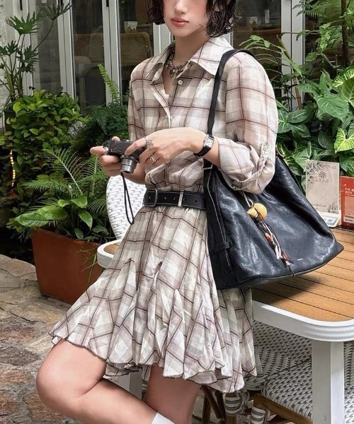 gossip!ロサンゼルス シャツワンピース チェック柄 シャツ風 ミニ