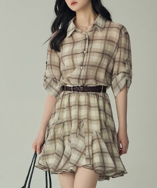 gossip!ロサンゼルス シャツワンピース チェック柄 シャツ風 ミニ