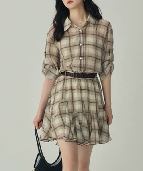 gossip!ロサンゼルス シャツワンピース チェック柄 シャツ風 ミニ