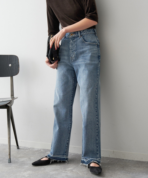 「Spick & Span」 加工デニムパンツ 34 サックスブルー レディース