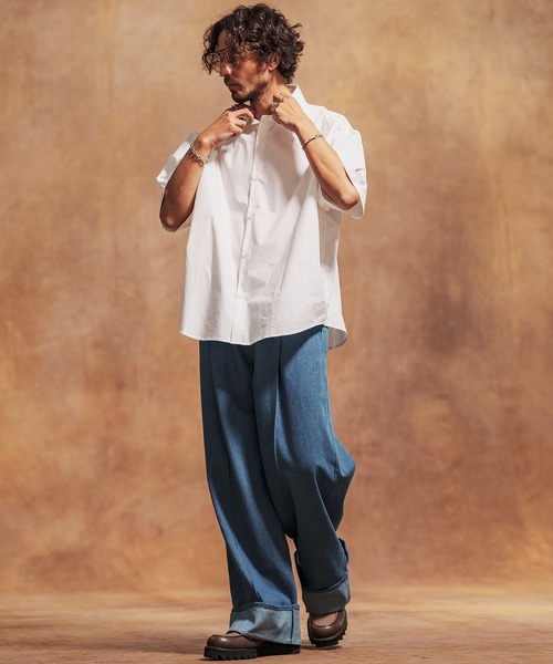 「Jih Nunc」 半袖シャツ S オリーブ メンズ_画像7