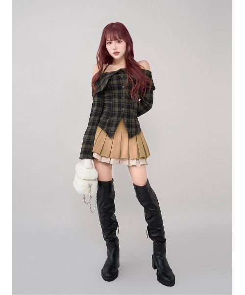 新品未開封ダーリッチ darich ダブルプリーツミニスカート　M ダーリッチ Darich ダブルプリーツミニスカート （ベージュ