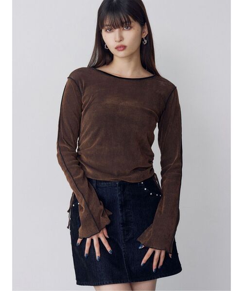 MURUA（ムルーア） tシャツ フレアスリーブベロアトップス レディース