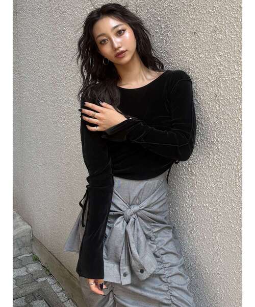 MURUA（ムルーア） tシャツ フレアスリーブベロアトップス レディース