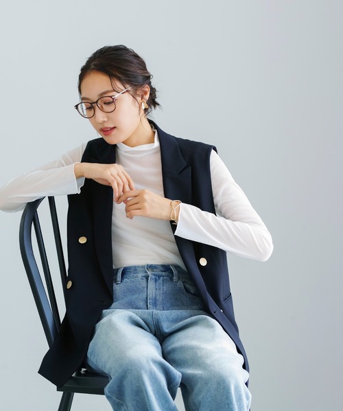 ベスト ジレ 「 洗える 」 ツイルテーラードダブルジレ レディース