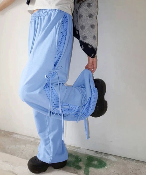 ReRe パンツ 無地×ドット柄テックワイドパンツ レディース : ZOZOTOWN