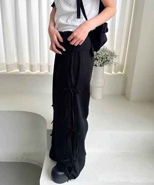 ReRe パンツ 無地×ドット柄テックワイドパンツ レディース : ZOZOTOWN
