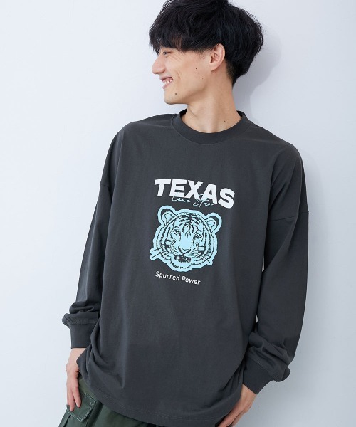 d.i.a. バロック柄切り替え長袖トップス ブラック devirock（デビロック） tシャツ 綿100％ 大人 デビラボ プリント 袖