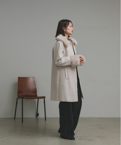 ad thie（アドティエ） ノーカラーコート コート ファーカラー 2WAY