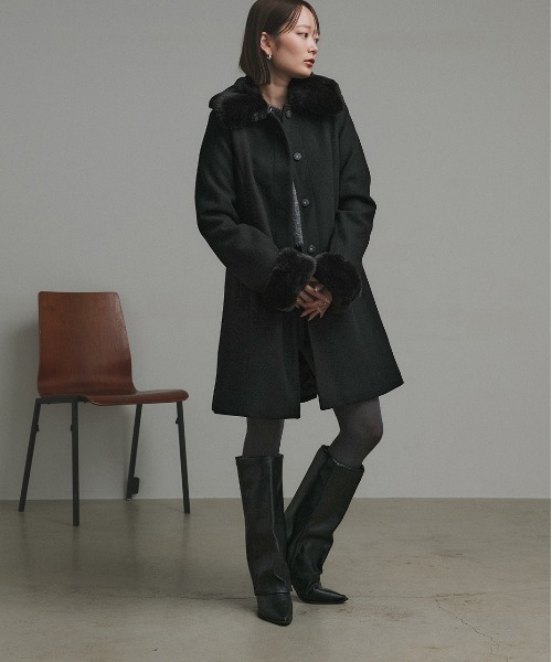 ad thie（アドティエ） ノーカラーコート コート ファーカラー 2WAY