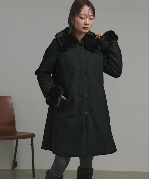 ad thie（アドティエ） ノーカラーコート コート ファーカラー 2WAY