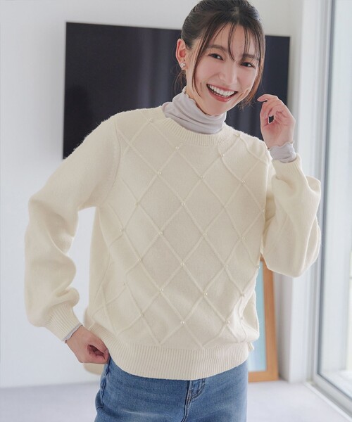 Tiatiaページ Tiaclasse ニット セーター ダイヤ柄パール付きニットプルオーバー