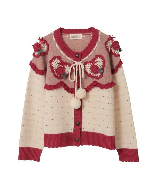 PINK HOUSE（ピンクハウス） カーディガン ハートモチーフ使いヨーク