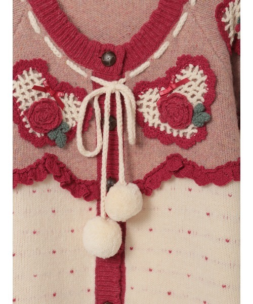 PINK HOUSE（ピンクハウス） カーディガン ハートモチーフ使いヨーク
