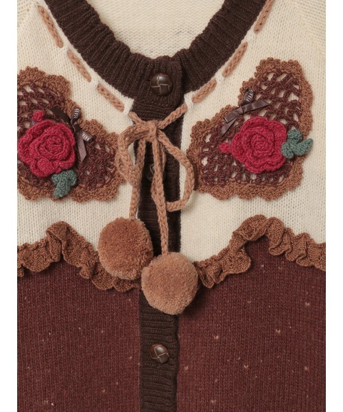 カネコイサオ くすみピンク 花モチーフ使い 胸ヨークニットカーディガン ピンク花モチーフニットカーディ - ピンクハウス通販｜リサイクル