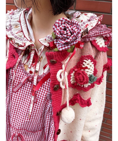 ピンクハウス♡バラとハートの編み込み♡2WAYニットカーディガン ピンクハウス♡バラとハートの編み込み♡2WAYニットカーディガン