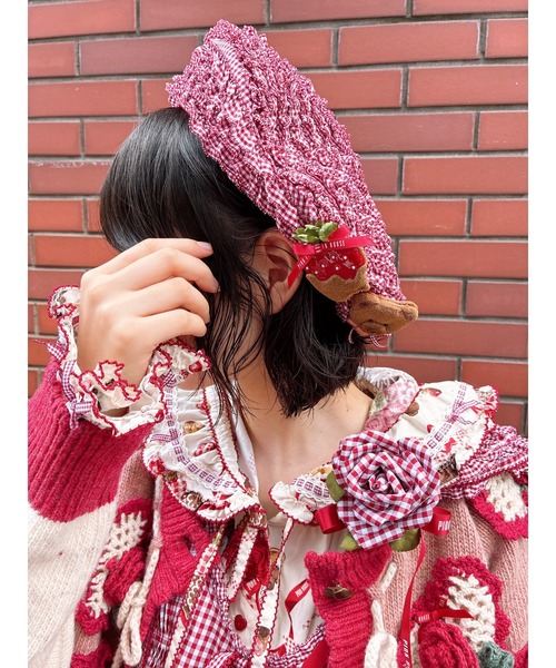 ピンクハウス グリーン 花モチーフ使い フード付きニットカーディガン PINK HOUSE（ピンクハウス） カーディガン リボンモチーフ使いニット