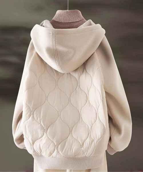 LUCPY コート アウター キルティング切り替えフードジャケット