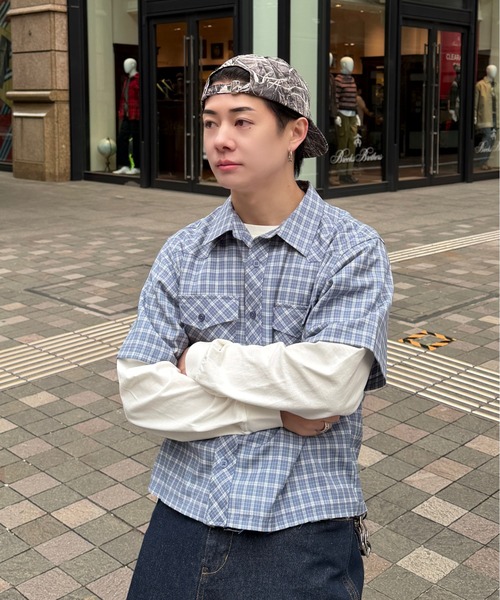ADAMASTE シャツ Fake Layered Check Shirt - フェイクレイヤード