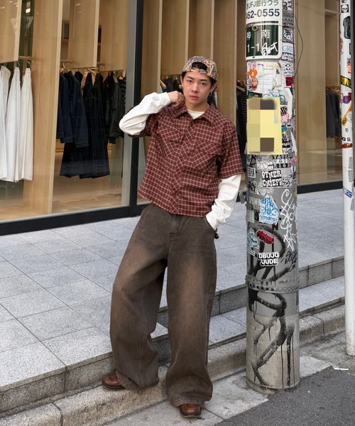 ADAMASTE シャツ Fake Layered Check Shirt - フェイクレイヤード ADAMASTE シャツ Fake Layered Check Shirt - フェイクレイヤード
