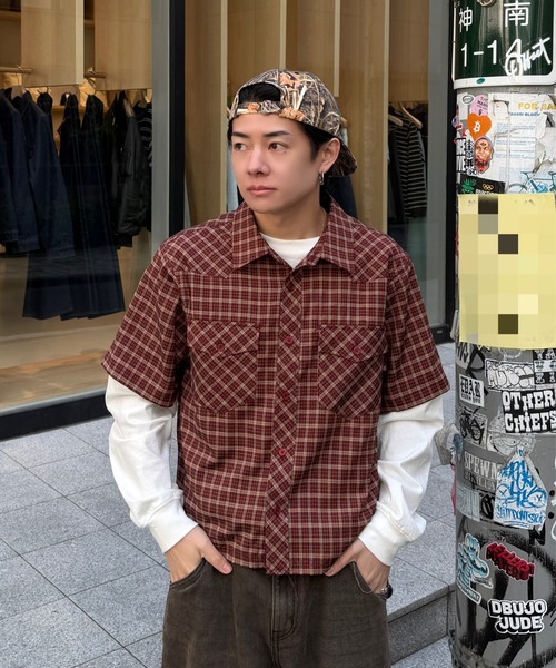 ADAMASTE シャツ Fake Layered Check Shirt - フェイクレイヤード