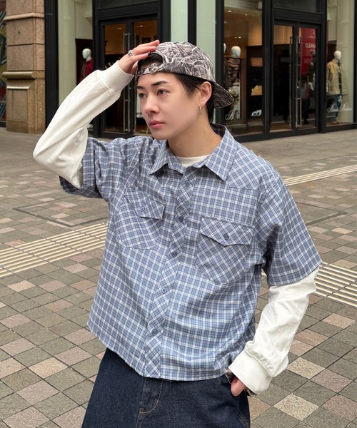 ADAMASTE シャツ Fake Layered Check Shirt - フェイクレイヤード