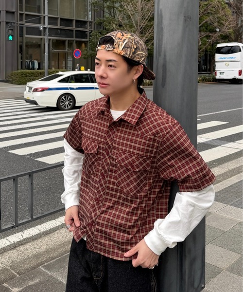 ADAMASTE シャツ Fake Layered Check Shirt - フェイクレイヤード 