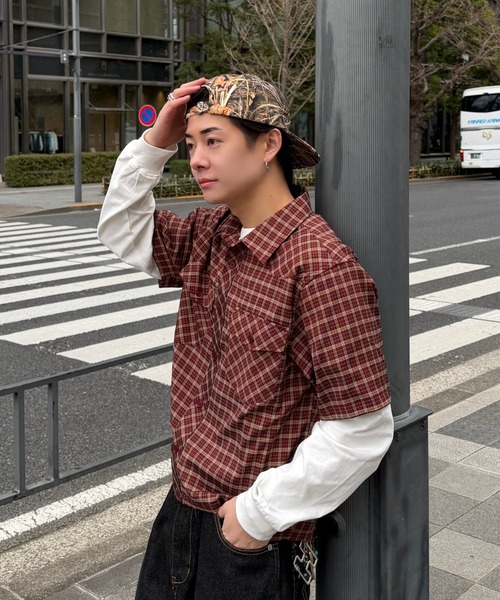 ADAMASTE シャツ Fake Layered Check Shirt - フェイクレイヤード
