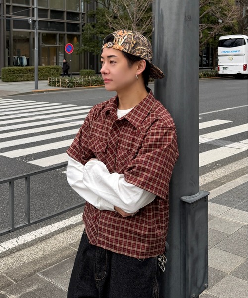 ADAMASTE シャツ Fake Layered Check Shirt - フェイクレイヤード