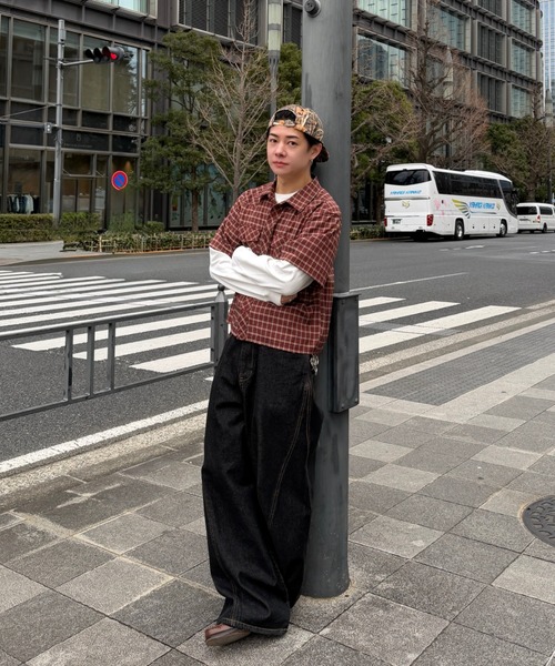 ADAMASTE シャツ Fake Layered Check Shirt - フェイクレイヤード 