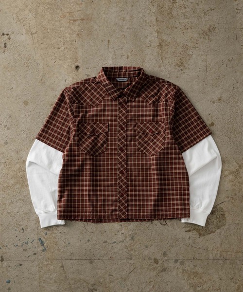 ADAMASTE シャツ Fake Layered Check Shirt - フェイクレイヤード 