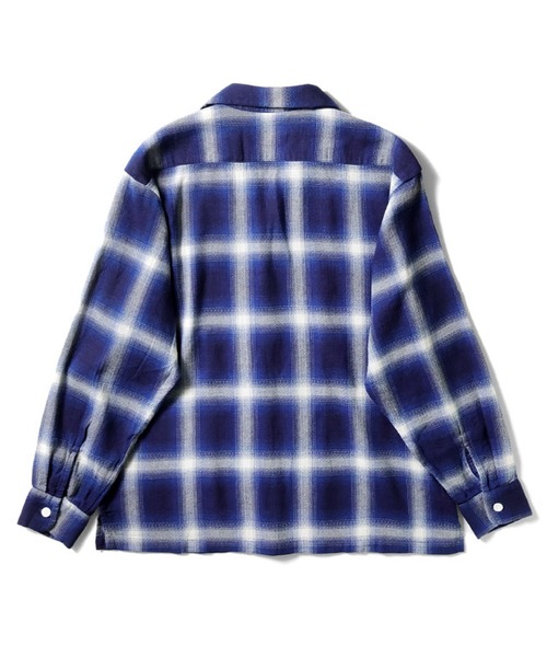 284様　インディゴヘリンボーンツイルオンブレーチェック長袖シャツ　サイズM HOUSTON ヒューストン INDIGO HB OMBRE CHECK L/S SHIRT / インディゴ
