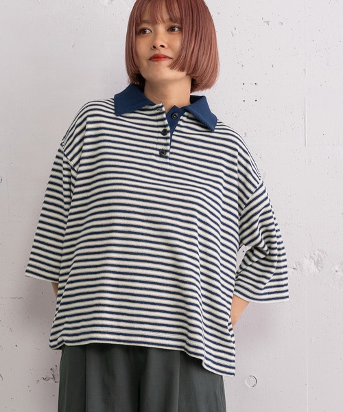 POU DOU DOU（プードゥドゥ） tシャツ パイルボーダーラガートップス