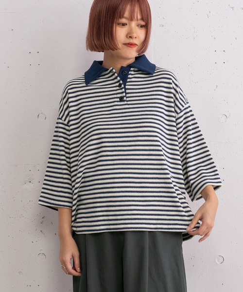 POU DOU DOU（プードゥドゥ） tシャツ パイルボーダーラガートップス