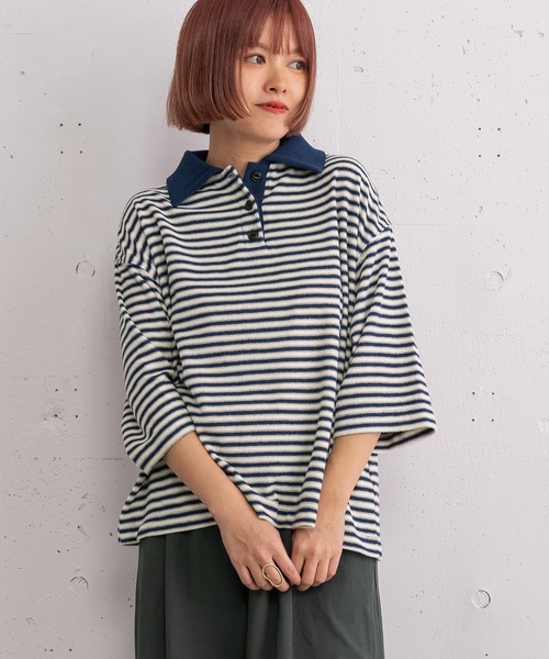 POU DOU DOU（プードゥドゥ） tシャツ パイルボーダーラガートップス