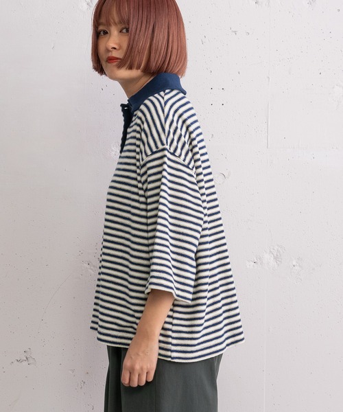 POU DOU DOU（プードゥドゥ） tシャツ パイルボーダーラガートップス