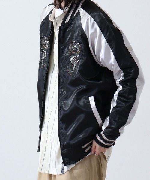 「ACE」 スカジャン L ブラック×ゴールド メンズ_画像3
