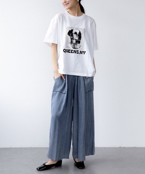 【新品タグ付】Jines ウエストリボンガウチョパンツM グレー Jines（ジネス） ワイドパンツ パンツ テンセルデニムガウチョパンツ