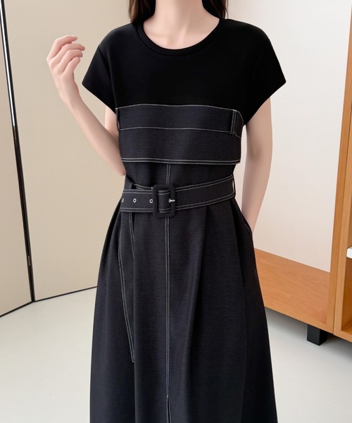 ABITOKYO（アビトーキョー） ワンピース 半袖 ウエストマーク異素材 