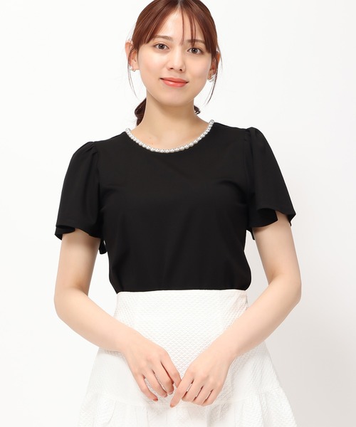 「MISCH MASCH」 半袖カットソー フリ- ブラック レディース_画像2