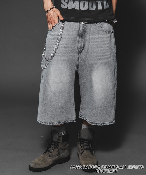 BADBOY デニム風メッシュパンツ ブラック BAD BOY（バッドボーイ） ワイドパンツ ハーフパンツ ジーンズ 短パン