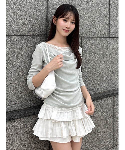 SNIDEL レーストリムワンショルカットソー SNIDEL（スナイデル） tシャツ 「USAGI ONLINE/ZOZOTOWN限定」レース
