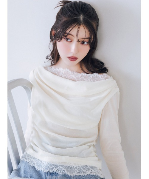 SNIDEL レーストリムワンショルカットソー SNIDEL（スナイデル） tシャツ 「USAGI ONLINE/ZOZOTOWN限定」レース
