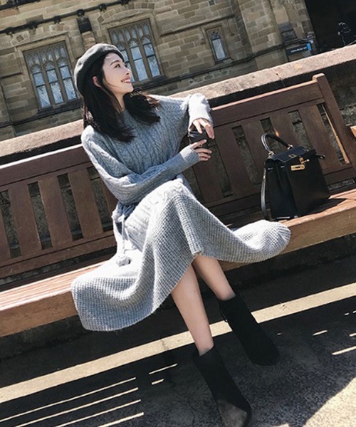 きれいめ ケーブルニット ミモレ丈ワンピース 楽天市場】ワンピース レディース ニット ミモレ丈 冬 秋 韓国