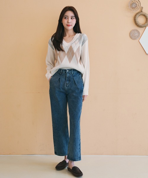 パンツ デニム ジーンズ タックストレートハイウエストデニムパンツ パンツ デニム ジーンズ タックストレートハイウエストデニムパンツ