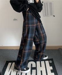パンツ 「WARAIJOGO」チェック柄ルーズワイドレッグパンツ(NEZ