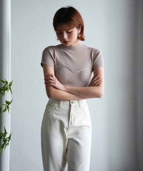 【Nat】Bibiy. 半袖ニットトップス SAISON DE PAPILLON（セゾンドパピヨン） ニット セーター ビスチェ風