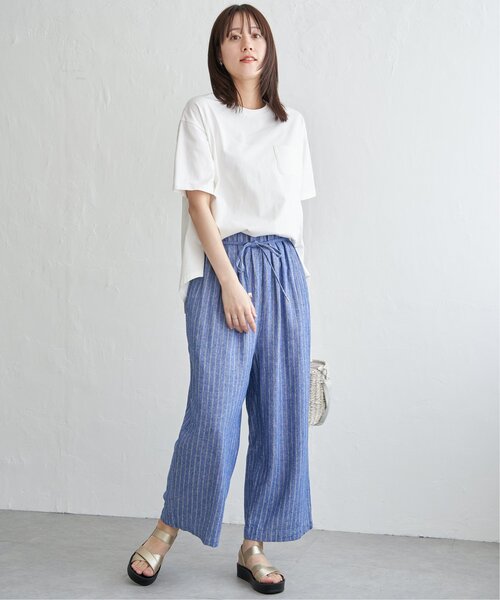 ikka パンツ 麻混ベルト付きワイドパンツ レディース : ZOZOTOWN