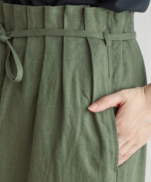 ikka パンツ 麻混ベルト付きワイドパンツ レディース : ZOZOTOWN