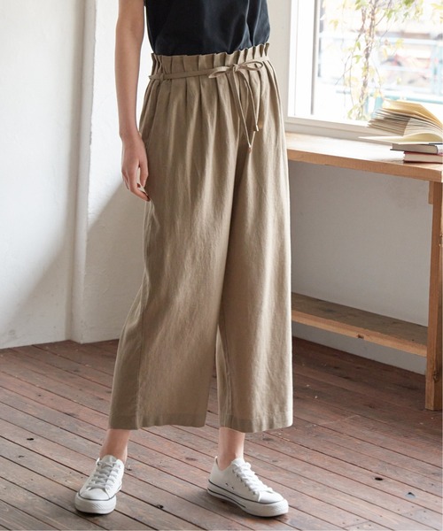 ikka パンツ 麻混ベルト付きワイドパンツ レディース : ZOZOTOWN